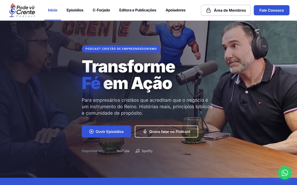 Site Pode Vir Crente, construído pela Reino